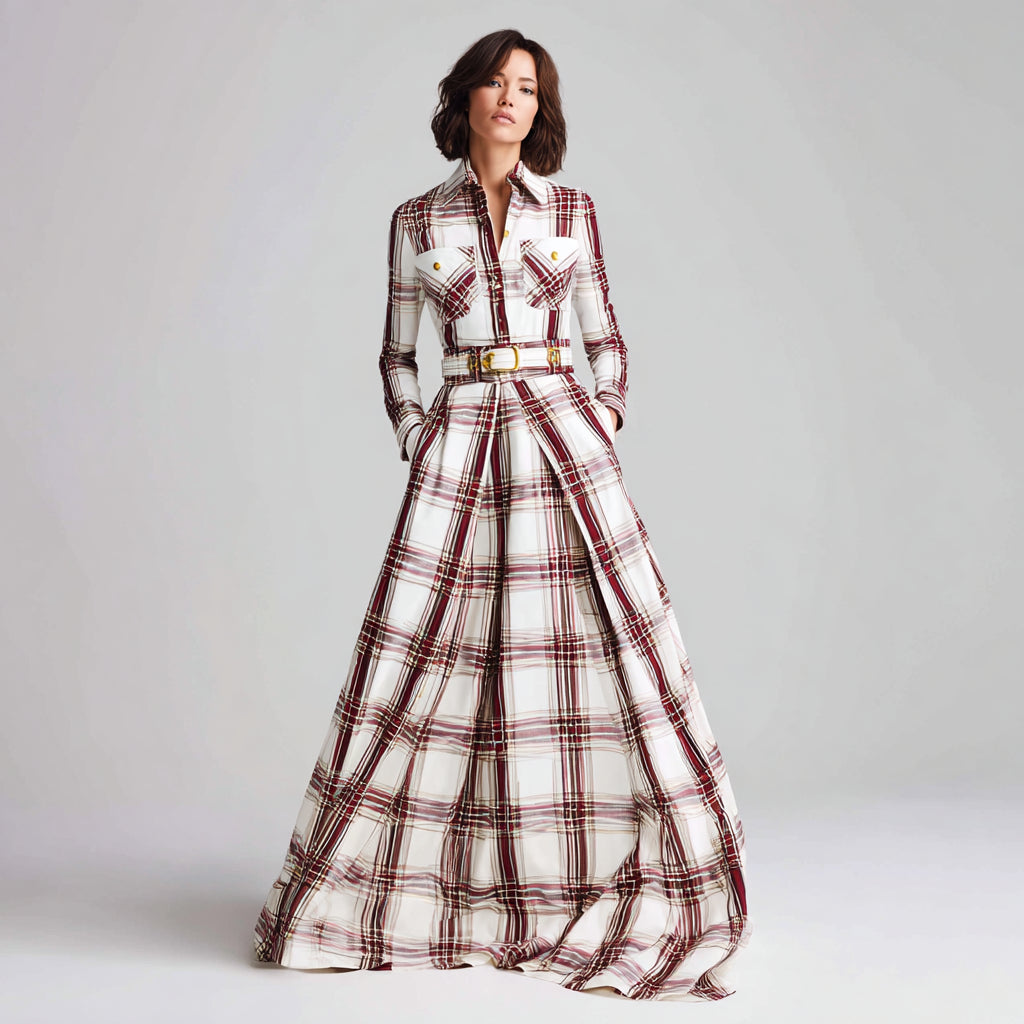Beatriz ❘ Langes Karo-Kleid mit Gürtel