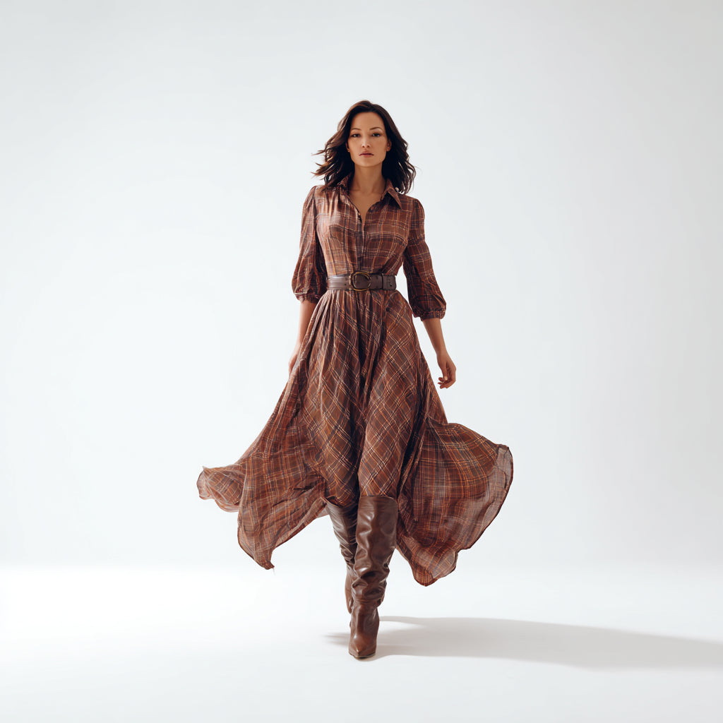 Beatriz ❘ Langes Karo-Kleid mit Gürtel