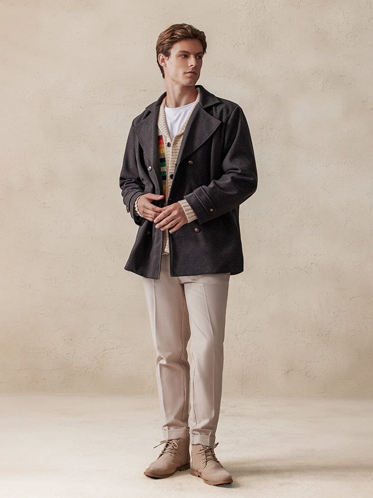 Revers-Doppelreiher Tweed-Mantel