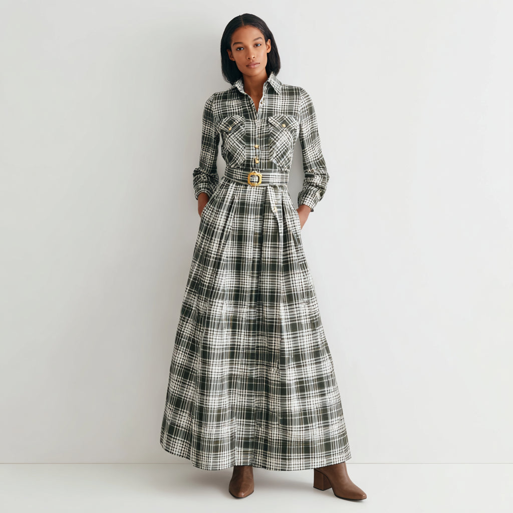 Beatriz ❘ Langes Karo-Kleid mit Gürtel